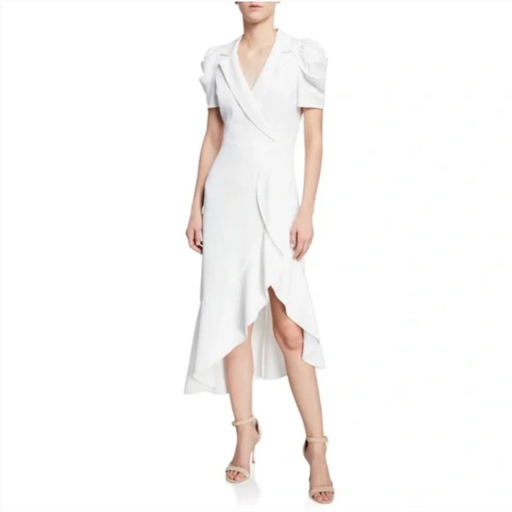 Alice + Olivia Polaris White Cross Front Collar Midi Dress